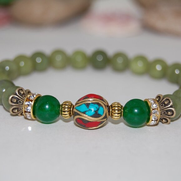Jade Bracelet,Light Green Jade Bracelet,Colorful Charm Bracelet - Picture 2 of 2